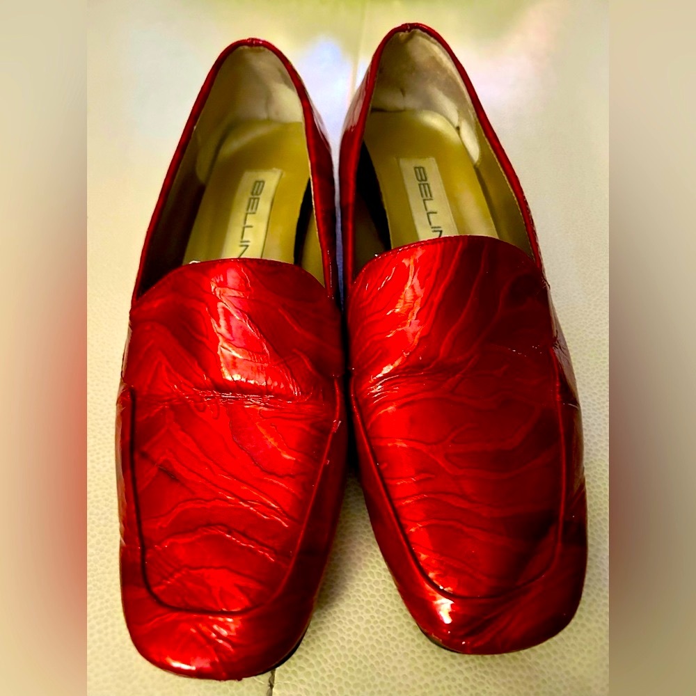 Bellini Anaconda Patent Leather Loafers Size 8 Red Vintage Swirled Classic